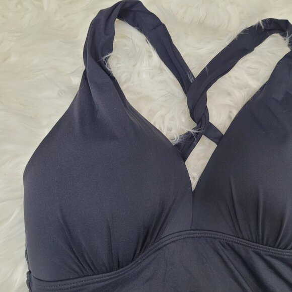 Lauren Ralph Lauren Black One Piece Swimsuit Twist Swimdress Cut Out Size 8 Pool - Picture 4 of 12